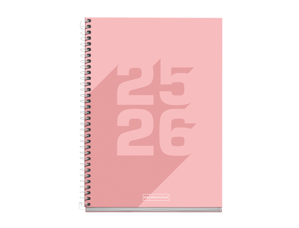 AGENDA ESPIRAL ESCOLAR MIQUELRIUS BASIC DIN A5 DIA PAGINA 25-26 TAPA CARTON FORRADO ROSA