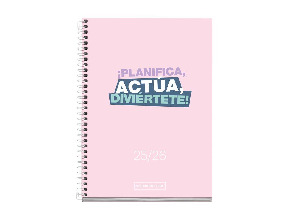 AGENDA ESPIRAL ESCOLAR MIQUELRIUS ACTIVA OCTAVO SEMANA VISTA 25-26 TAPA CARTON FORRADO ROSA