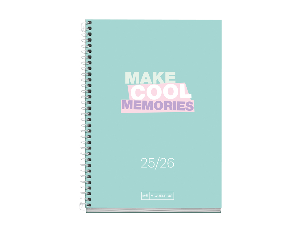 AGENDA ESPIRAL ESCOLAR MIQUELRIUS ACTIVA OCTAVO DIA PAGINA 25-26 TAPA CARTON FORRADO VERDE