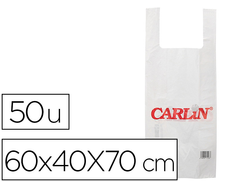 BOLSA PLASTICO CAMISETA CARLIN 200 MC 70% RECICLADA 60/40X70 CM PAQUETE DE 50 UNIDADES