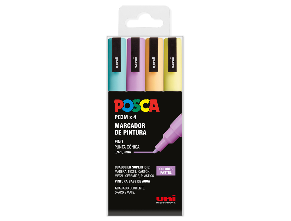 ROTULADOR UNI POSCA PC-3M/4C ESTUCHE DE 4 UNIDADES COLORES PASTEL SURTIDOS