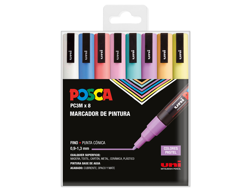 ROTULADOR UNI POSCA PC-3M/8C ESTUCHE DE 8 UNIDADES COLORES PASTEL SURTIDOS