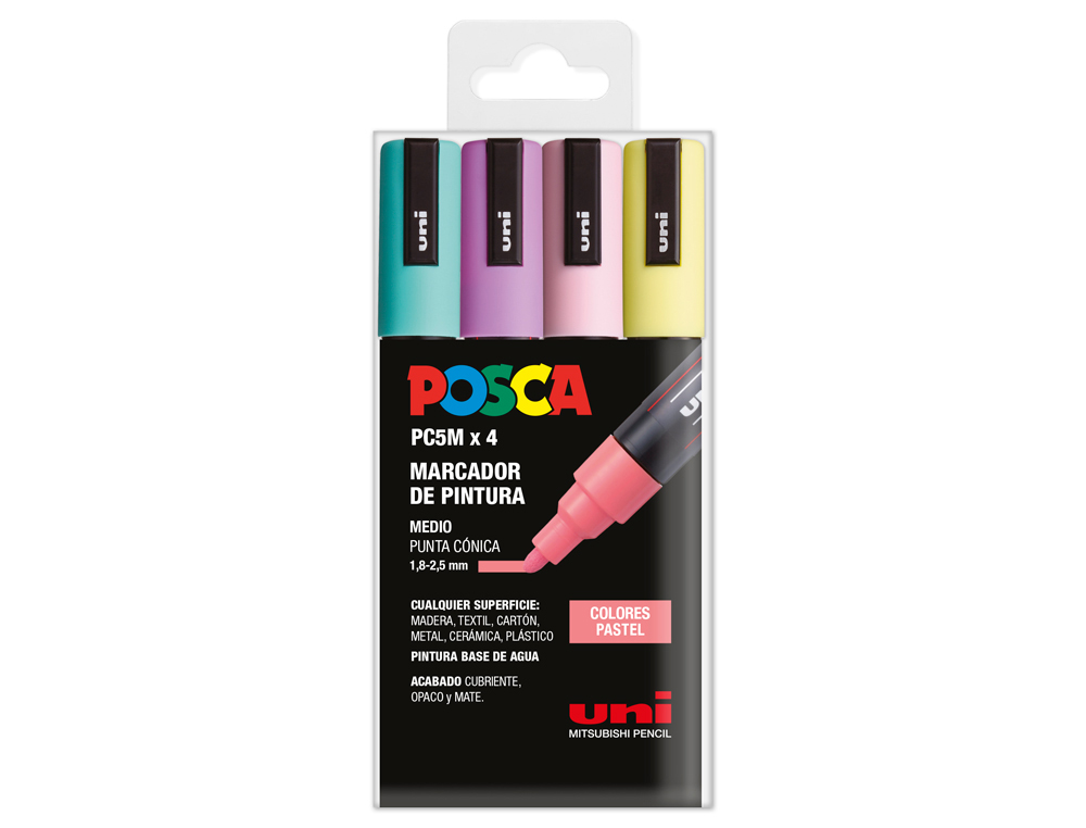 ROTULADOR UNI POSCA PC-5M/4C ESTUCHE DE 4 UNIDADES COLORES PASTEL SURTIDOS