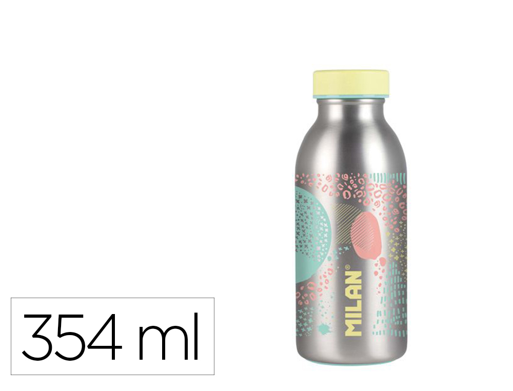 BOTELLA PORTALIQUIDOS MILAN ACERO INOXIDABLE ISOTERMICA SERIE SILVER COLOR AMARILLO 354 ML
