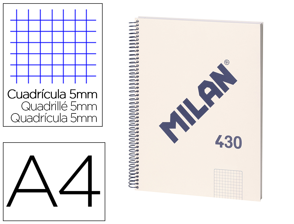 CUADERNO ESPIRAL MILAN TAPA DURA DIN A4 80 HOJAS MICROPERFORADO 4 TALADROS CUADRO 5 MM SERIE 1918 BEIGE