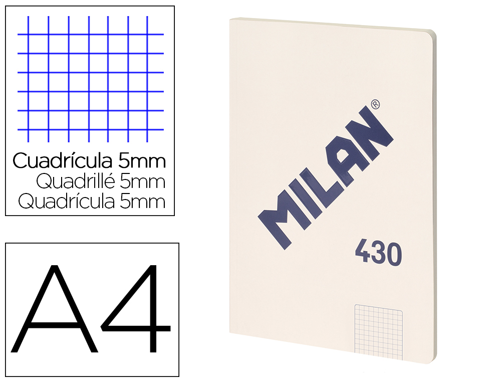 LIBRETA ENCOLADA MILAN TAPA CARTON FLEXIBLE DIN A4 48 HOJAS MICROPERFORADO CUADRO 5 MM SERIE 1918 COLOR BEIGE