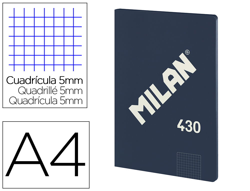 LIBRETA ENCOLADA MILAN TAPA CARTON FLEXIBLE DIN A4 48 HOJAS MICROPERFORADO CUADRO 5 MM SERIE 1918 COLOR AZUL