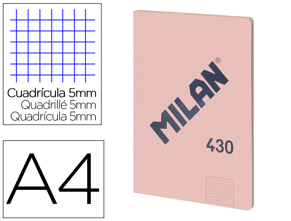 LIBRETA ENCOLADA MILAN TAPA CARTON FLEXIBLE DIN A4 48 HOJAS MICROPERFORADO CUADRO 5 MM SERIE 1918 COLOR ROSA