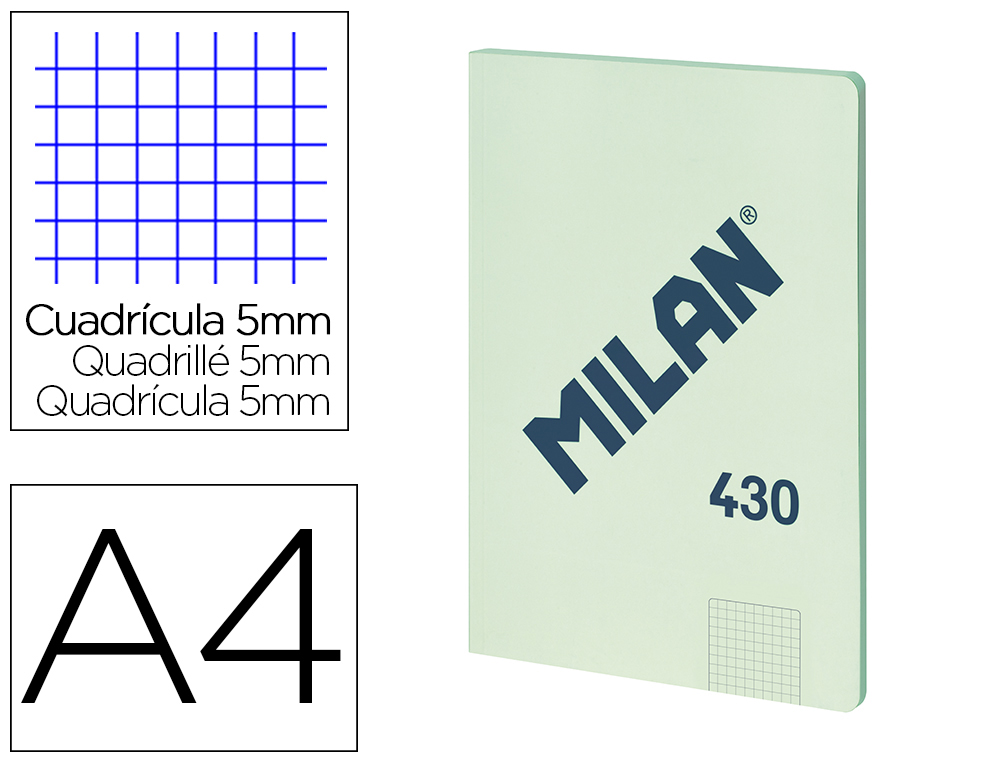 LIBRETA ENCOLADA MILAN TAPA CARTON FLEXIBLE DIN A4 48 HOJAS MICROPERFORADO CUADRO 5 MM SERIE 1918 COLOR VERDE