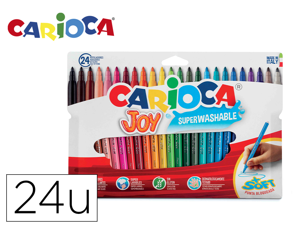 ROTULADOR CARIOCA JOY SUPER LAVABLE CAJA DE 24 UNIDADES COLORES SURTIDOS