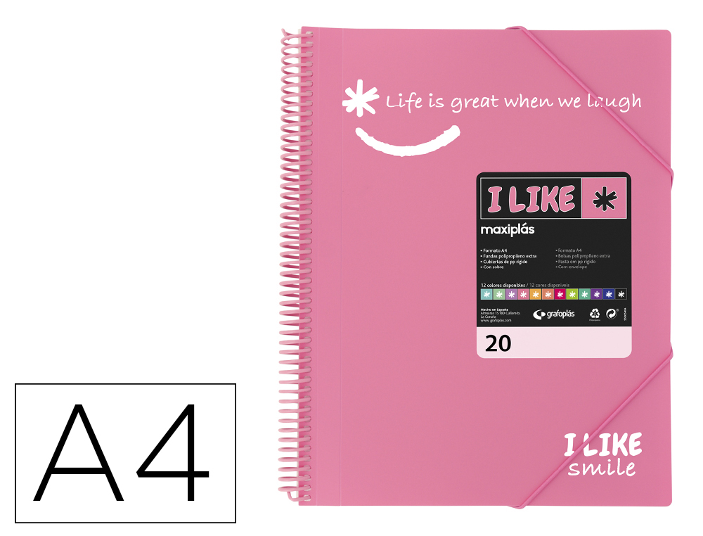 CARPETA GRAFOPLAS MAXIPLAS ESCAPARATE CON ESPIRAL 20 FUNDAS DIN A4 ROSA