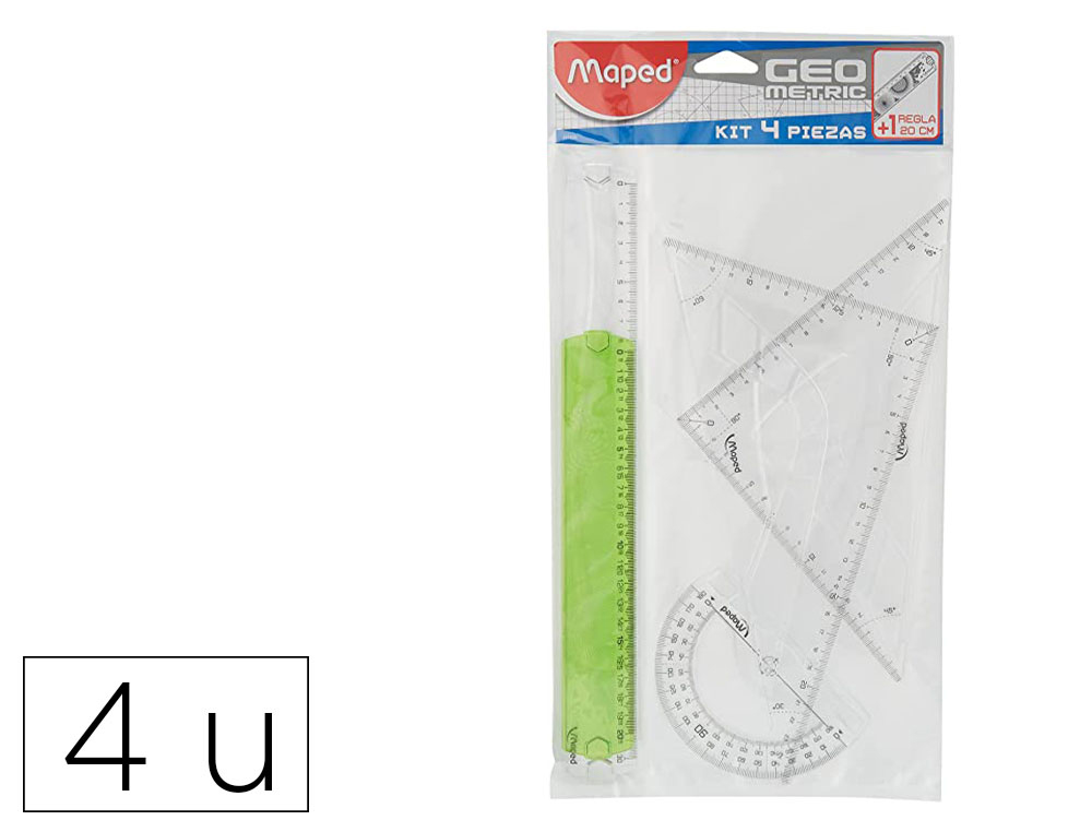JUEGO ESCUADRA CARTABON 26 CM REGLA 30 CM Y SEMICIRCULO 12 CM MAPED + 1 REGLA 20 CM REGALO