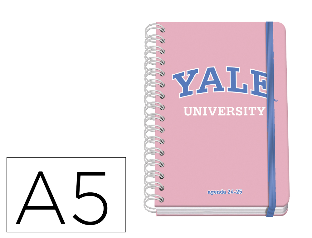 AGENDA ESPIRAL ESCOLAR DOHE 2024-2025 DIN A5 SEMANA VISTA TAPA CARTON FORRADO YALE UNIVERSITY PINK LADY