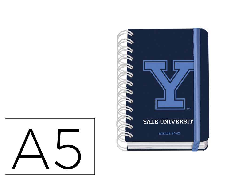 AGENDA ESPIRAL ESCOLAR DOHE 2024-2025 DIN A6 DIA PAGINA TAPA CARTON FORRADO YALE UNIVERSITY NAVY
