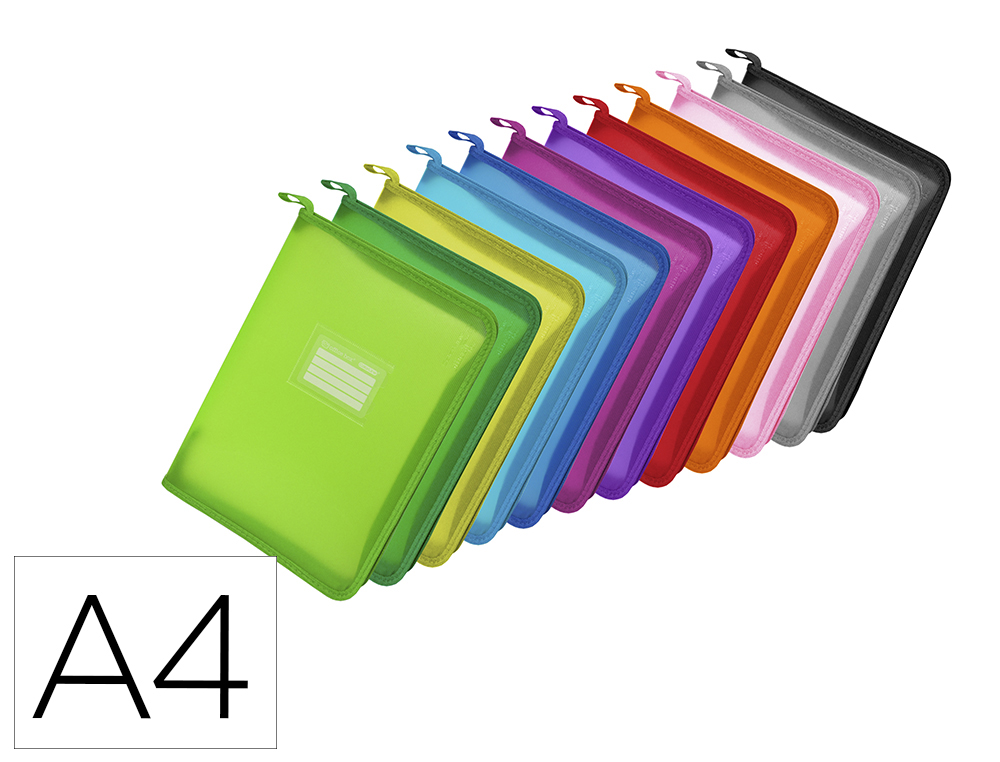 CARPETA PORTADOCUMENTOS ZIPPER COLORLINE DIN A4 CON ASA Y CIERRE CREMALLERA CON RIBETE COLORES SURTIDOS