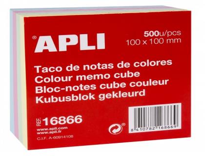 TACO PAPEL APLI ENCOLADO 100X100X60 MM COLORES PASTEL 500 HOJAS 70 GR/M2