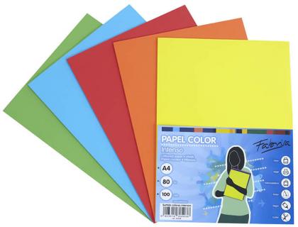 PAPEL COLOR FABRISA DIN A4 80G/M2 COLORES FUERTES SURTIDOS PAQUETE DE 100 HOJAS