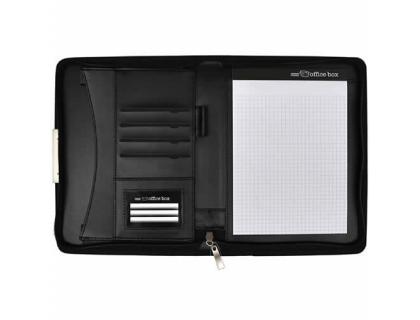 CARTERA PORTADOCUMENTOS OFFICE BOX DIN A5 CON ASA ALUMINIO 4 ANILLAS 25 MM EXTRAIBLES BOLSILLOS