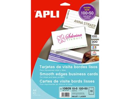 TARJETAS DE VISITA APLI BORDES LISOS 89X51 MM 185 GR PACK DE 15 HOJAS 150 UNIDADES