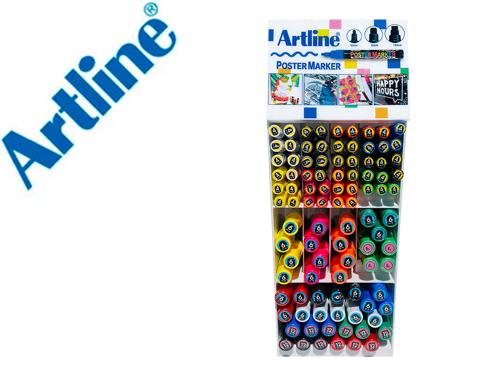 EXPOSITOR ARTLINE POSTER MARKER 96 UNIDADES COLORES SURTIDOS 51 UDS 2 MM / 33 UDS 6 MM / 12 UDS 12 MM