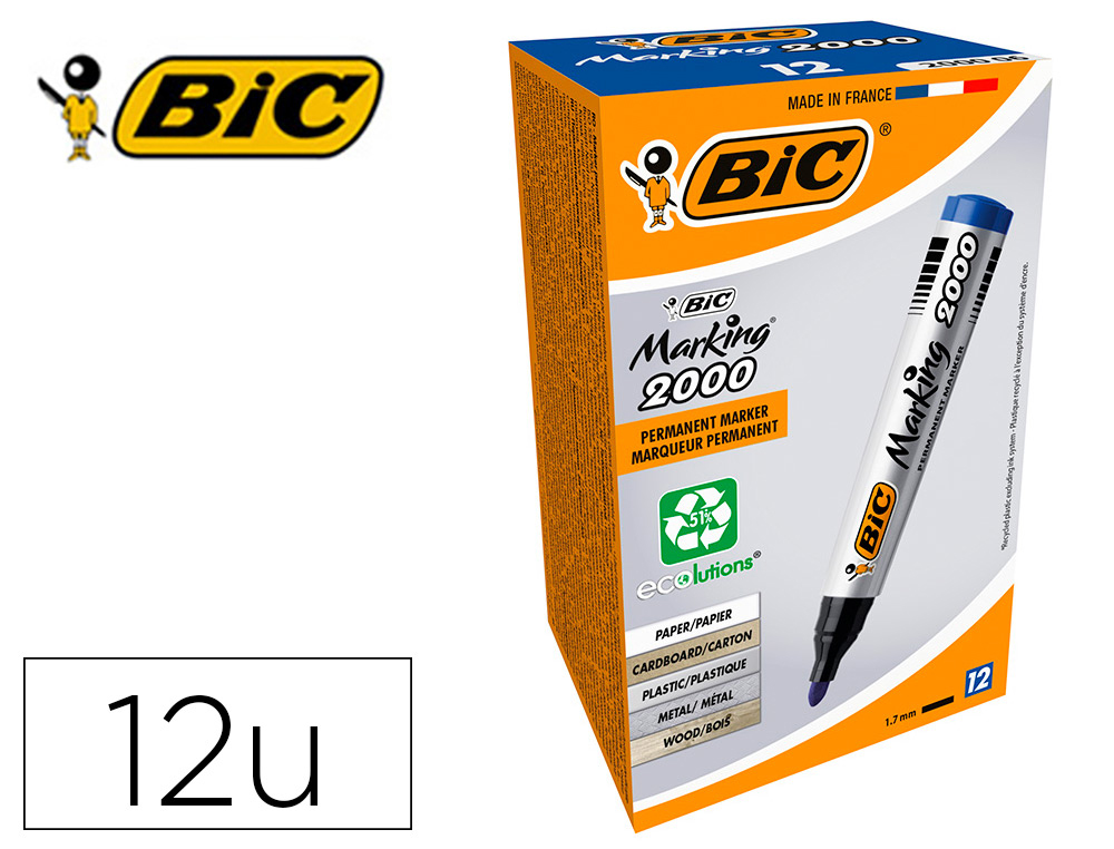 ROTULADOR BIC MARCADOR ECO PERMANENTE MARKING 2000 AZUL TRAZO 1,7 MM CAJA DE 12 UNIDADES