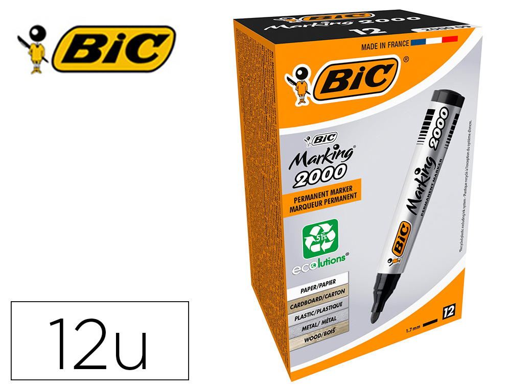 ROTULADOR BIC MARCADOR ECO PERMANENTE MARKING 2000 NEGRO TRAZO 1,7 MM CAJA DE 12 UNIDADES