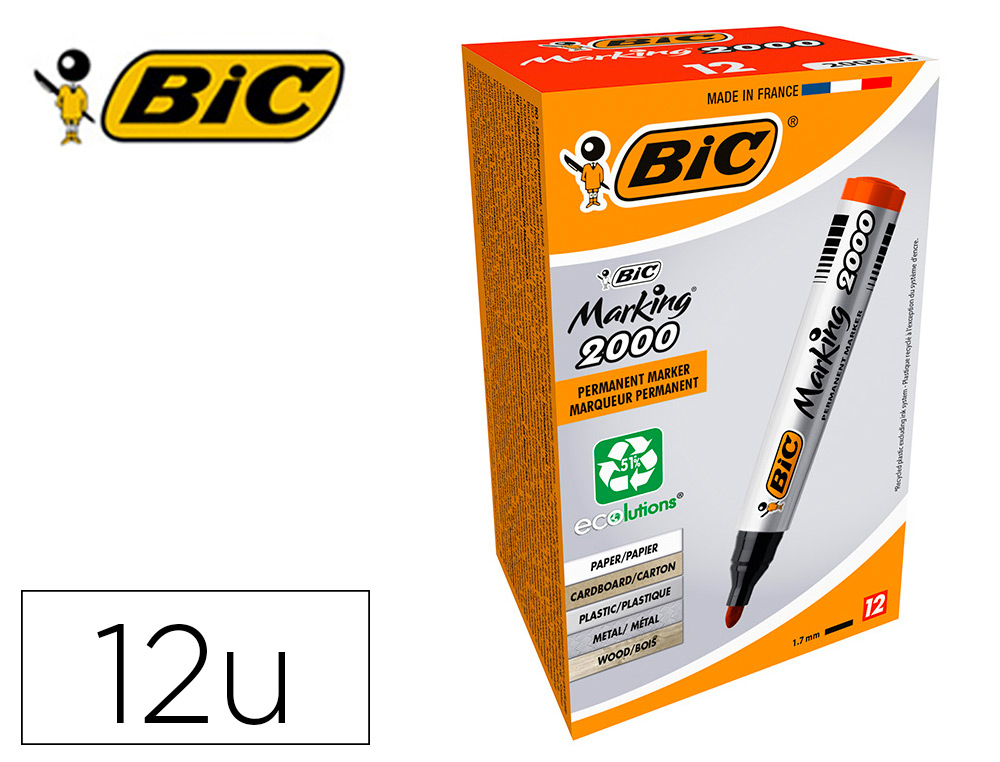 ROTULADOR BIC MARCADOR ECO PERMANENTE MARKING 2000 ROJO TRAZO 1,7 MM CAJA DE 12 UNIDADES