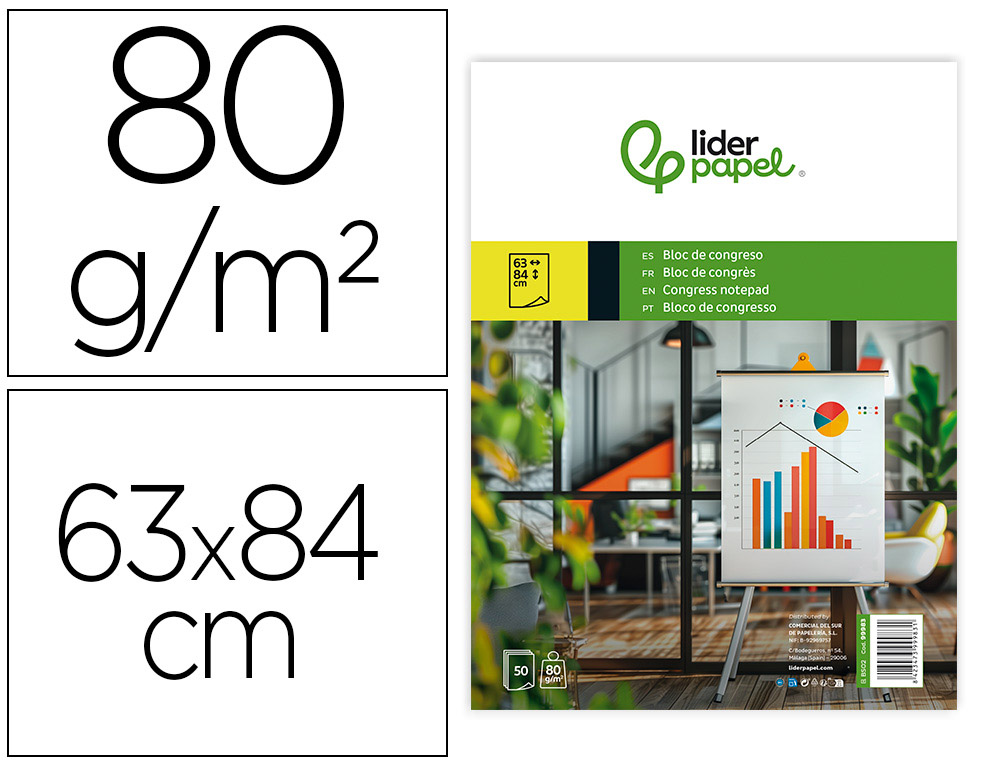 BLOC CONGRESO LIDERPAPEL LISO 630X840 MM 50 HOJAS 80G/M2
