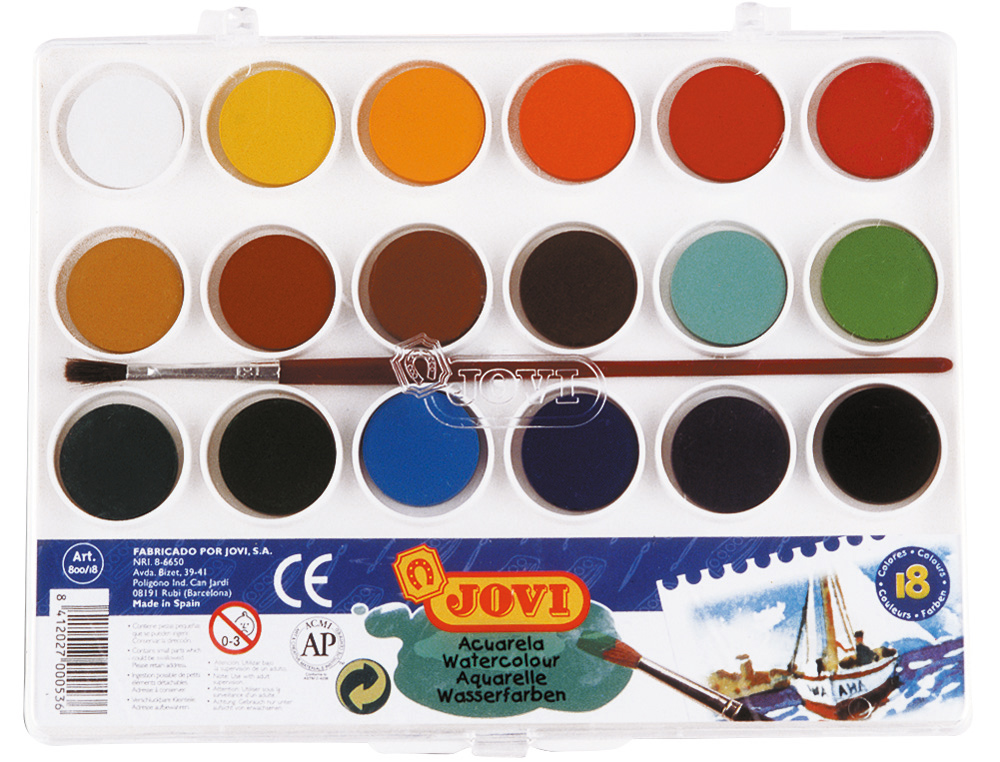 ACUARELA JOVI 18 COLORES CON PINCEL ESTUCHE DE PLASTICO