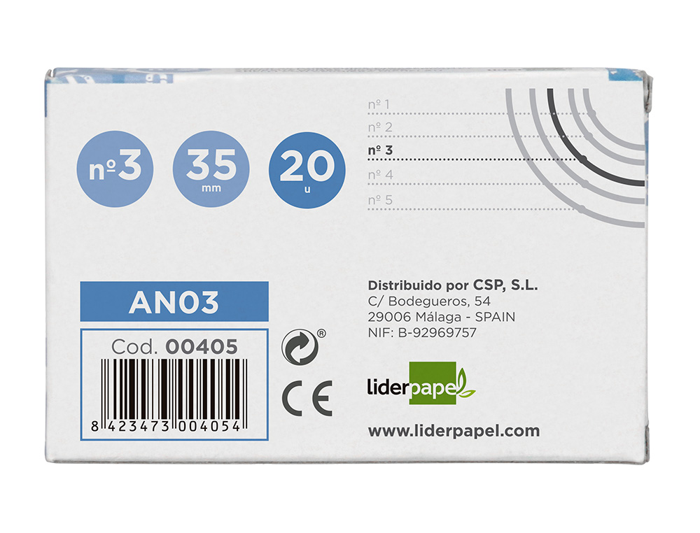 ANILLA BISAGRA LIDERPAPEL NIQUELADA N.3 DIAMETRO 35 MM CAJA DE 20 UNIDADES