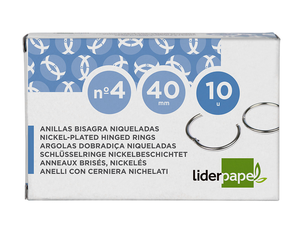 ANILLA BISAGRA LIDERPAPEL NIQUELADA N.4 DIAMETRO 40 MM CAJA DE 10 UNIDADES
