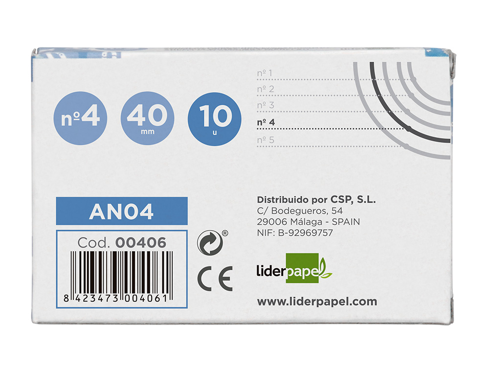 ANILLA BISAGRA LIDERPAPEL NIQUELADA N.4 DIAMETRO 40 MM CAJA DE 10 UNIDADES