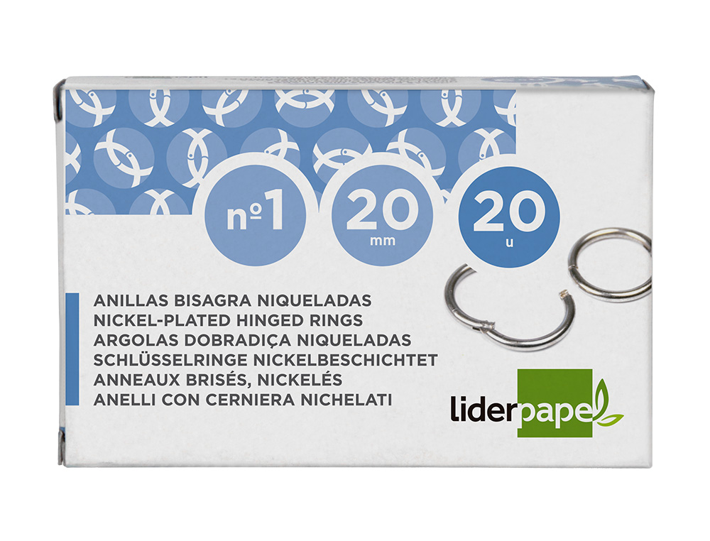 ANILLA BISAGRA LIDERPAPEL NIQUELADA N.1 DIAMETRO 20 MM CAJA DE 20 UNIDADES