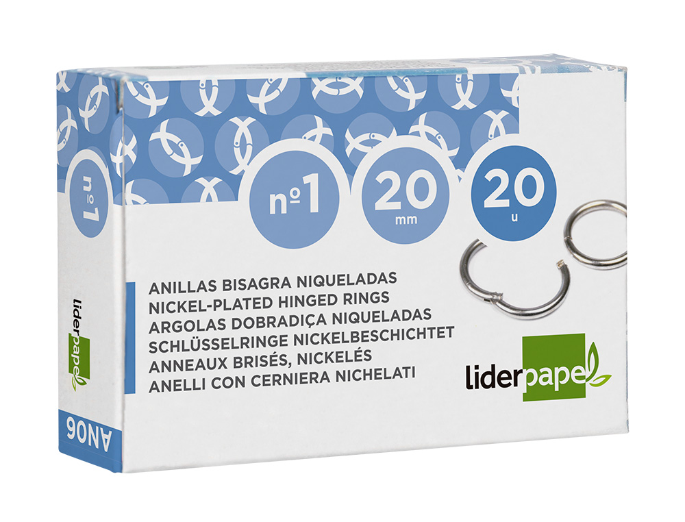 ANILLA BISAGRA LIDERPAPEL NIQUELADA N.1 DIAMETRO 20 MM CAJA DE 20 UNIDADES