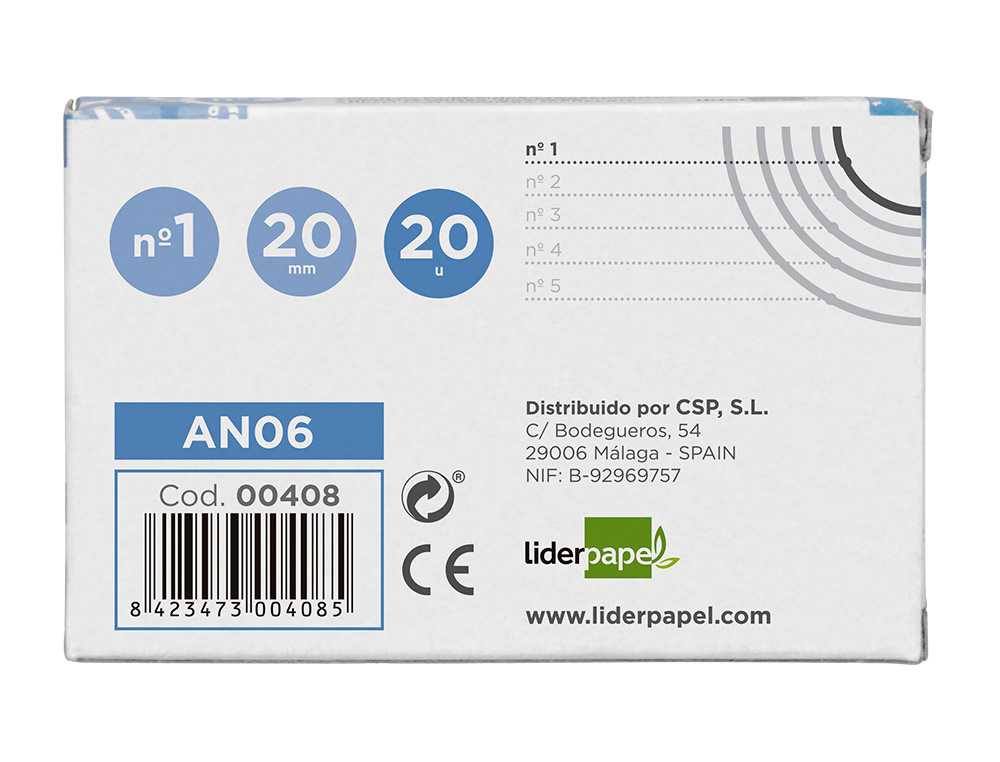 ANILLA BISAGRA LIDERPAPEL NIQUELADA N.1 DIAMETRO 20 MM CAJA DE 20 UNIDADES