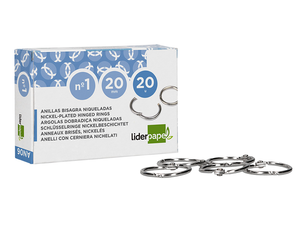 ANILLA BISAGRA LIDERPAPEL NIQUELADA N.1 DIAMETRO 20 MM CAJA DE 20 UNIDADES
