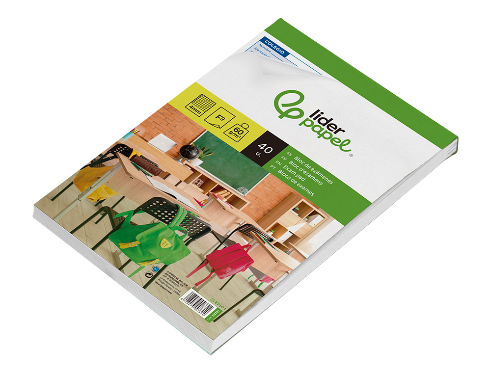 BLOC EXAMENES LIDERPAPEL CUADRO 4MM FOLIO 40 HOJAS 60G/M2