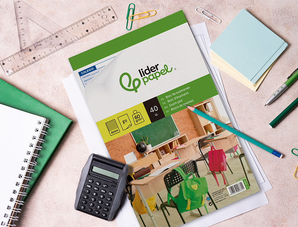BLOC EXAMENES LIDERPAPEL CUADRO 4MM FOLIO 40 HOJAS 60G/M2