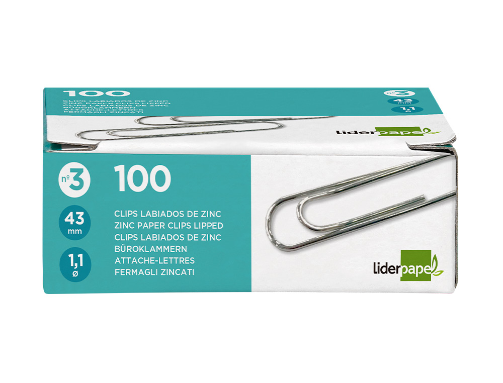 CLIPS LIDERPAPEL Nº3 LABIADOS 43 MM CAJA DE 100 UNIDADES