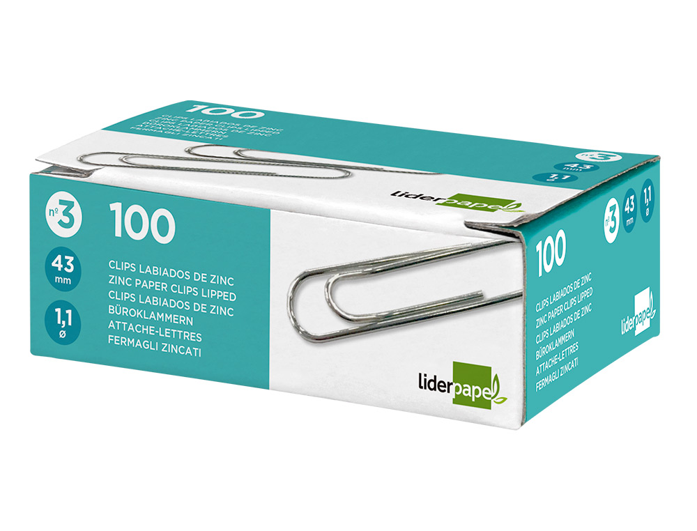 CLIPS LIDERPAPEL Nº3 LABIADOS 43 MM CAJA DE 100 UNIDADES