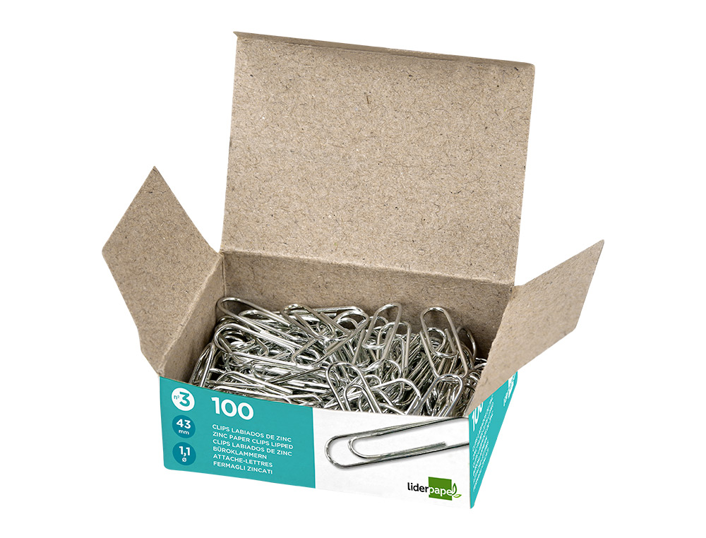 CLIPS LIDERPAPEL Nº3 LABIADOS 43 MM CAJA DE 100 UNIDADES
