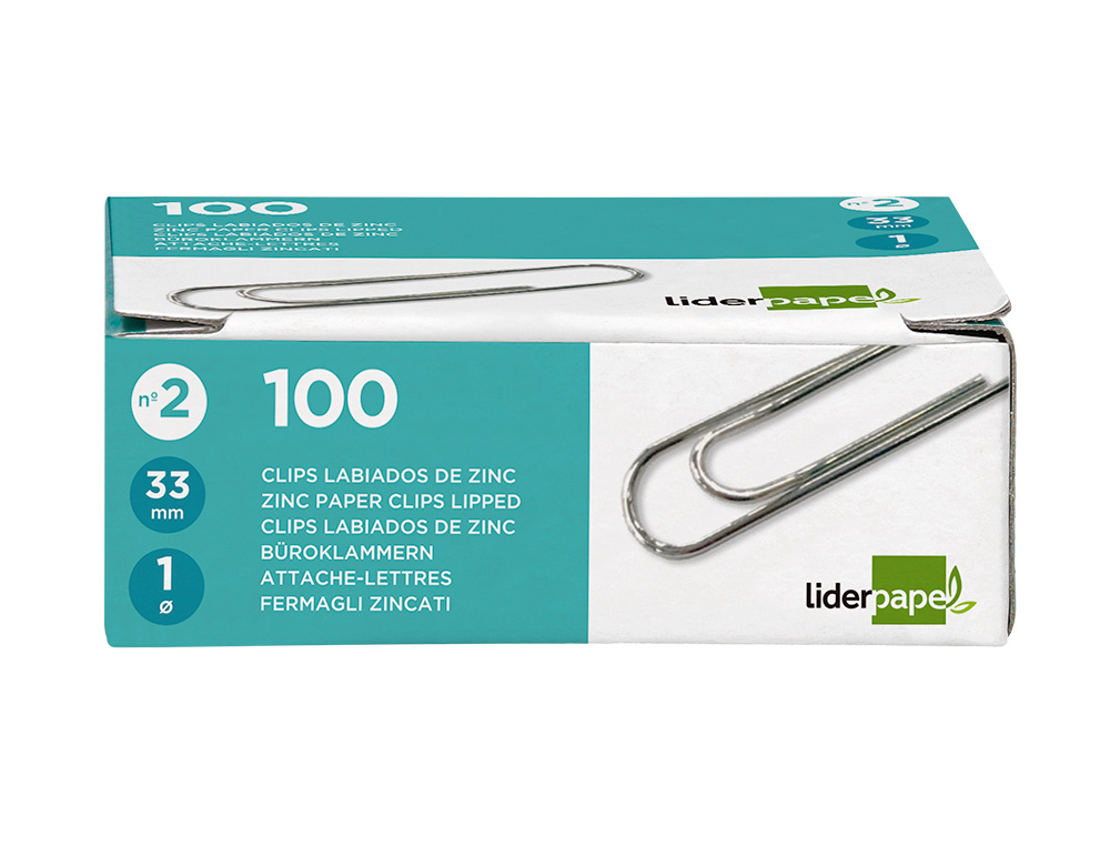 CLIPS LIDERPAPEL Nº2 LABIADOS 33 MM CAJA DE 100 UNIDADES