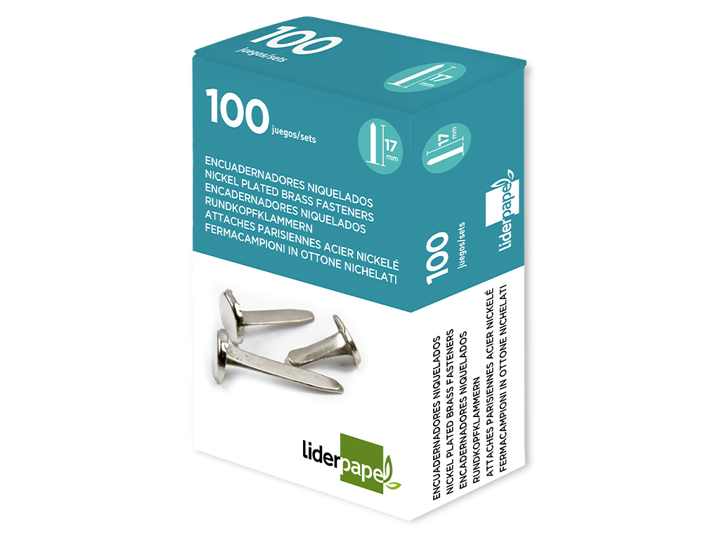 ENCUADERNADORES LIDERPAPEL NIQUELADOS N.2 17 MM CAJA DE 100 UNIDADES