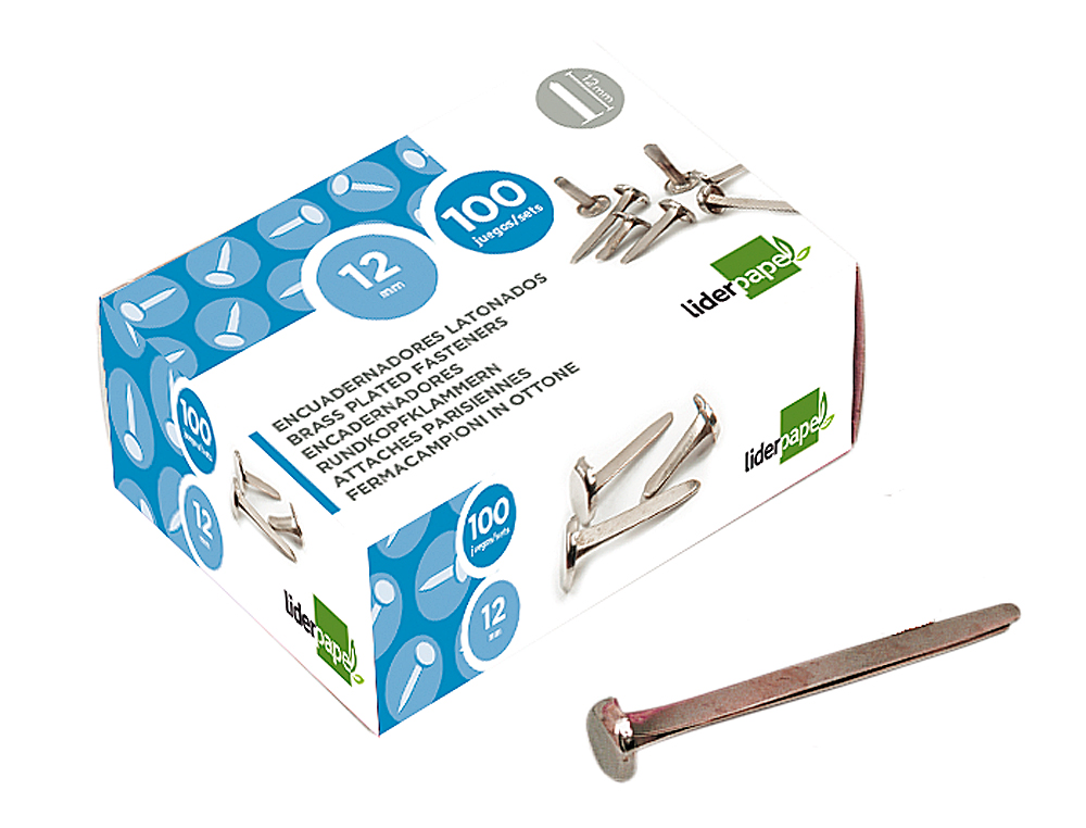 ENCUADERNADORES LIDERPAPEL NIQUELADOS N.12 70 MM CAJA DE 100 UNIDADES