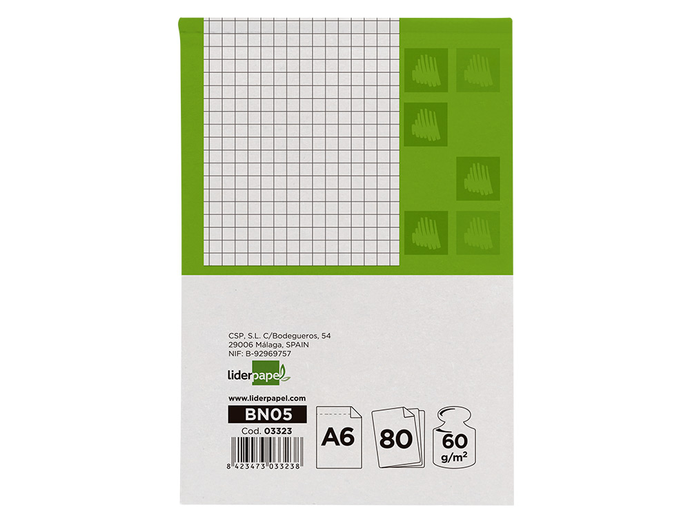 BLOC NOTAS LIDERPAPEL CUADRO 4MM A6 80 HOJAS 60G/M2 PERFORADO