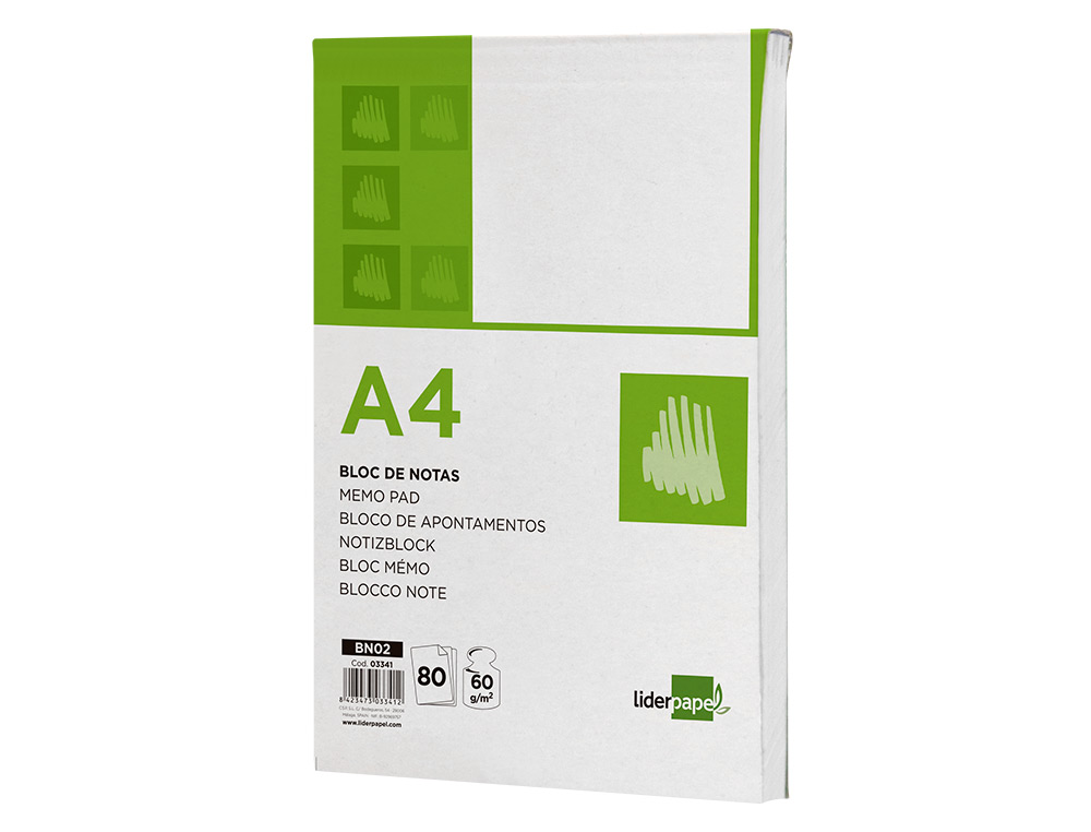 BLOC NOTAS LIDERPAPEL LISO A4 80 HOJAS 60G/M2