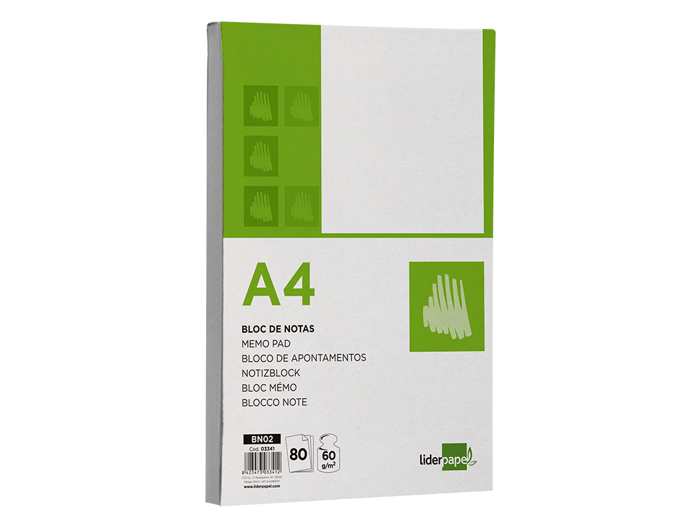 BLOC NOTAS LIDERPAPEL LISO A4 80 HOJAS 60G/M2