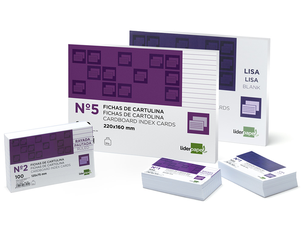 FICHA LIDERPAPEL RAYADA Nº4 125X200 MM 180G/M2 PAQUETE DE 100 UNIDADES