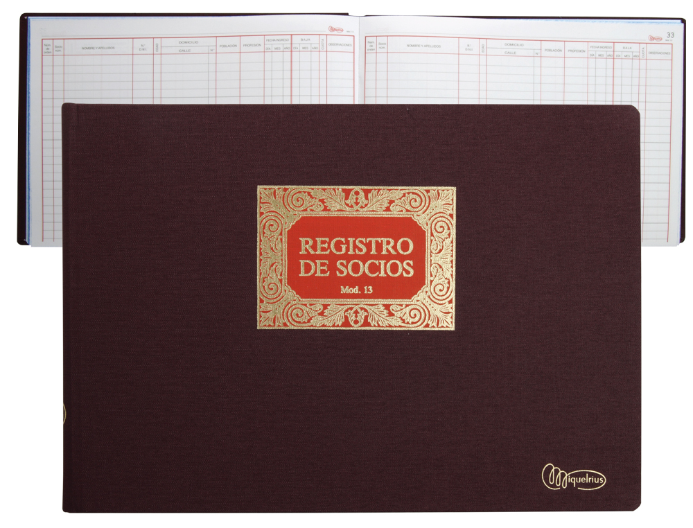 LIBRO MIQUELRIUS N.13 FOLIO APAISADO 100 HOJAS REGISTRO DE SOCIOS