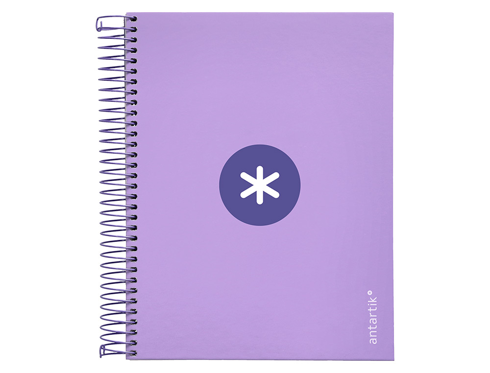 CUADERNO ESPIRAL A5 MICRO ANTARTIK TAPA FORRADA120H 90 GR CUADRO 5MM 5 BANDA 6 TALADROS COLOR LAVANDA